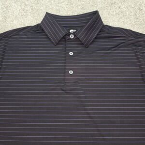 FootJoy Mens ProDry Golf Polo Shirt Black Purple Striped Short Sleeve Large